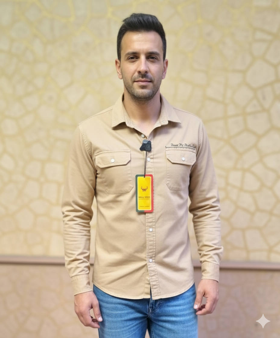 Sark Trend Men's Dark Olive Green Casual Cotton Cargo Shirt