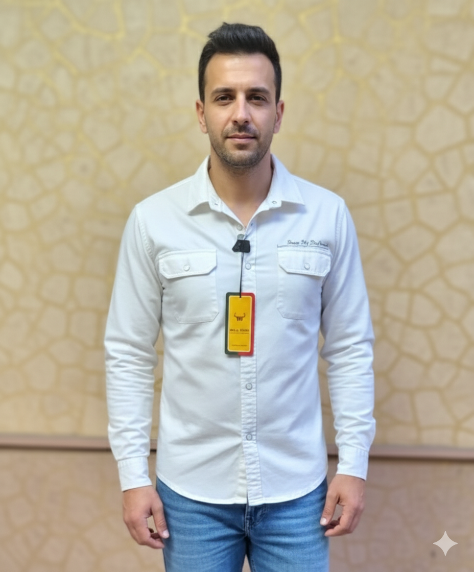 Sark Trend Men's Dark Olive Green Casual Cotton Cargo Shirt