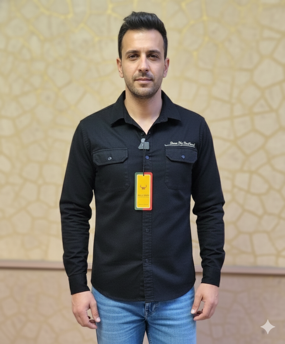 Sark Trend Men's Dark Olive Green Casual Cotton Cargo Shirt