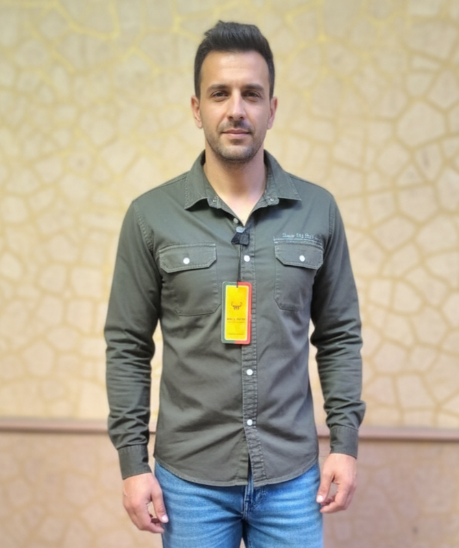 Sark Trend Men's Dark Olive Green Casual Cotton Cargo Shirt